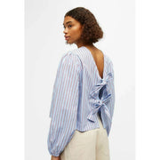 striped lace-up v-neck blouse, view 5 - MRSLM