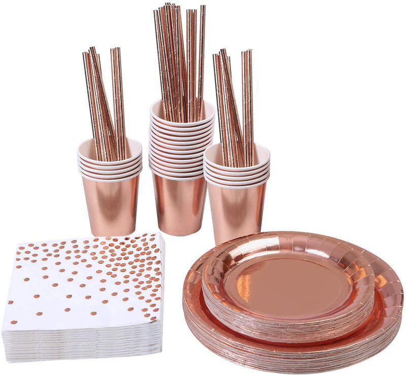 rose gold disposable tableware set, view 2 - MRSLM