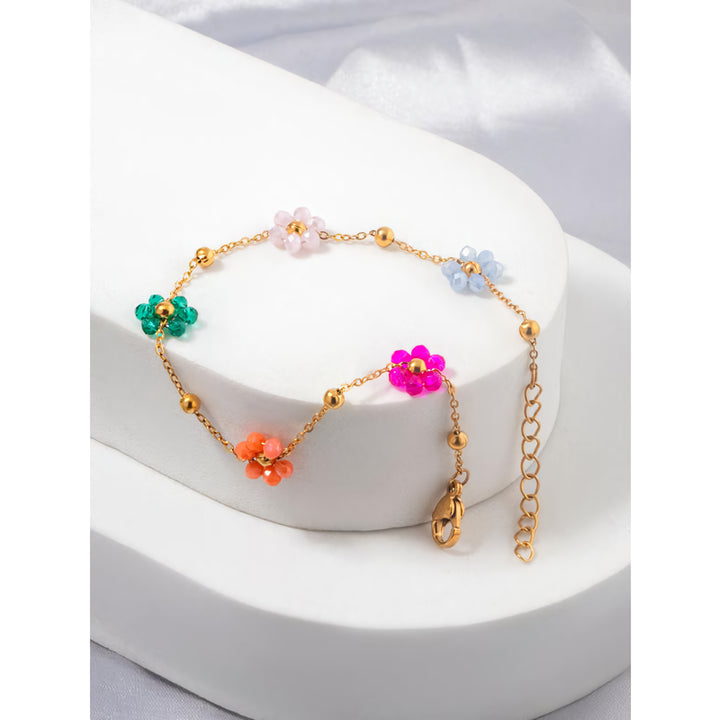 Colorful Flower Beaded Stainless Steel Bracelet