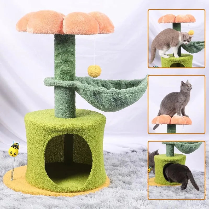 flower tree cat tower with hammock bed, view 6 - MRSLM