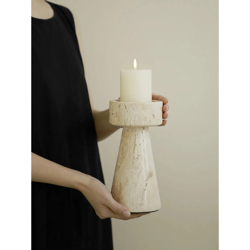 minimalist travertine marble candle holder, view 7 - MRSLM