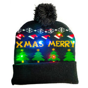 Light-up LED Christmas knit beanie with pom-pom, view 3 - MRSLM