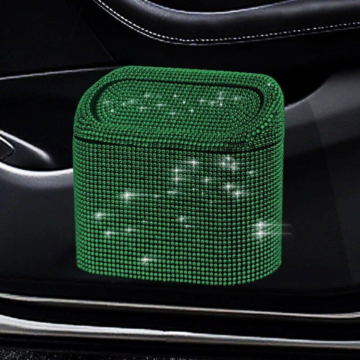 Luxurious Rhinestone Car Trash Bin - Pressing Type Square Storage Bucket