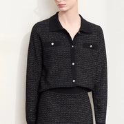 retro lapel woolen cardigan, view 3 - MRSLM