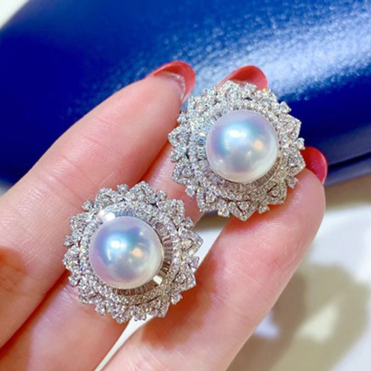 925 Silver Inlaid 12mm Beaded Female Earrings