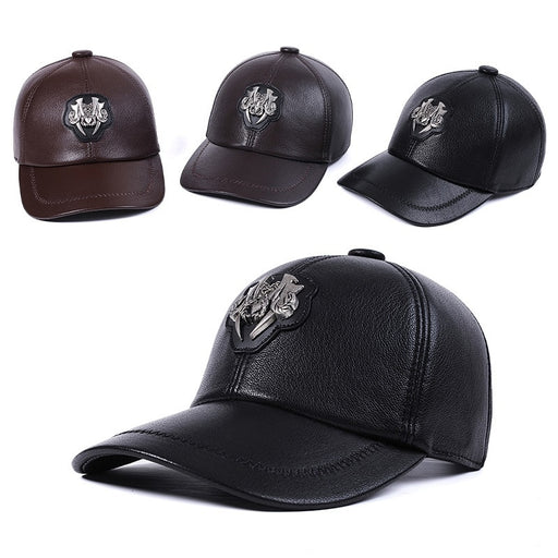 goat skin leather peaked cap - MRSLM
