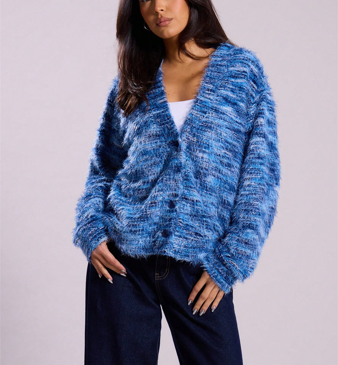 Women's Fuzzy Space-Dye Knit Cardigan