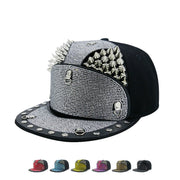 Punk armor rivet flat brim hat, view 10 - MRSLM