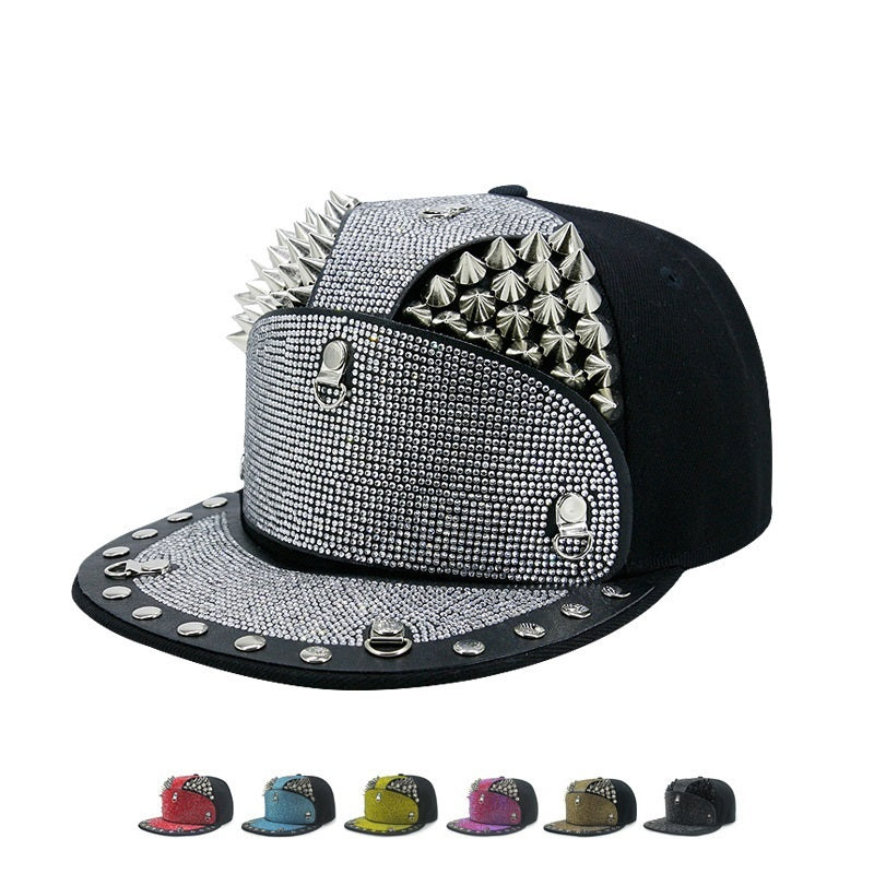 Punk armor rivet flat brim hat, view 10 - MRSLM