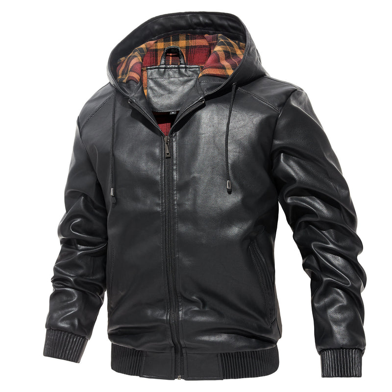 men's hooded PU leather jacket, view 8 - MRSLM