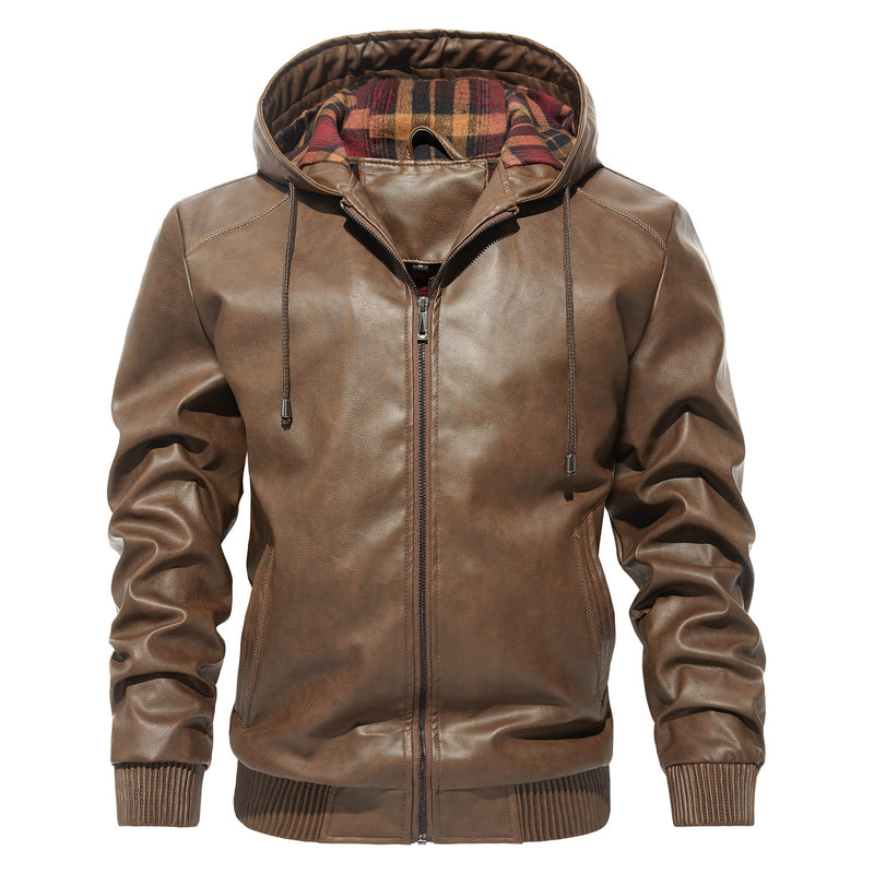 men's hooded PU leather jacket, view 9 - MRSLM
