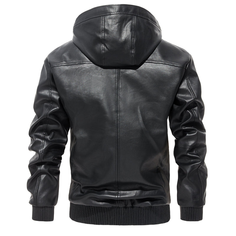 men's hooded PU leather jacket, view 10 - MRSLM