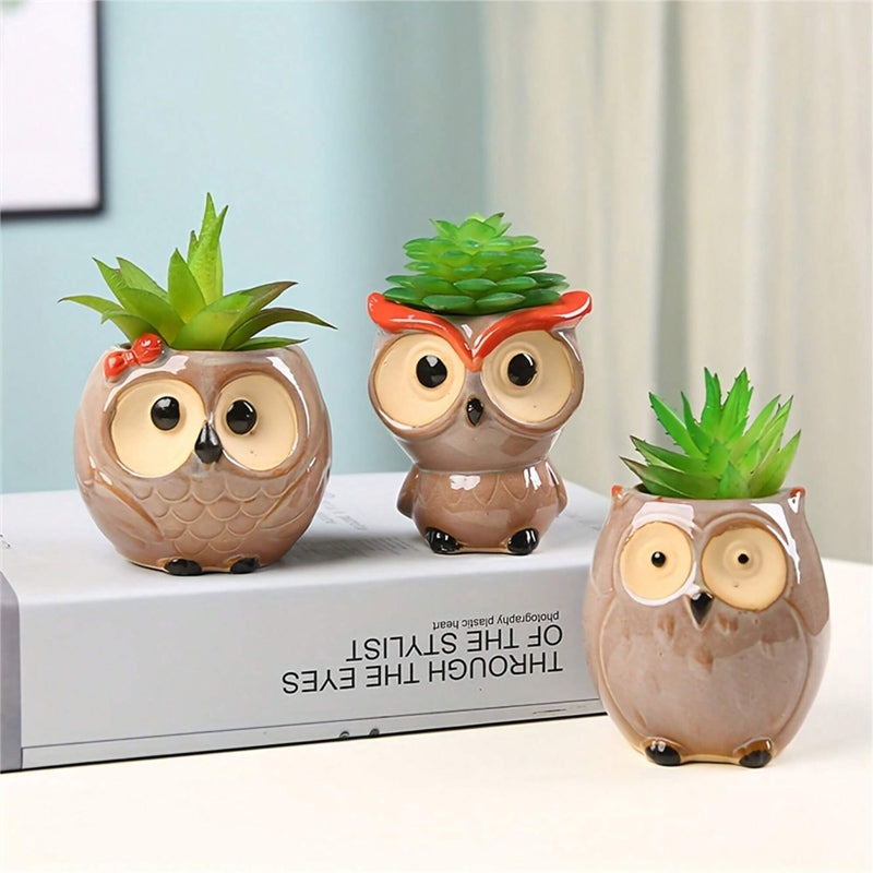 owl ceramic flower pot, view 9 - MRSLM