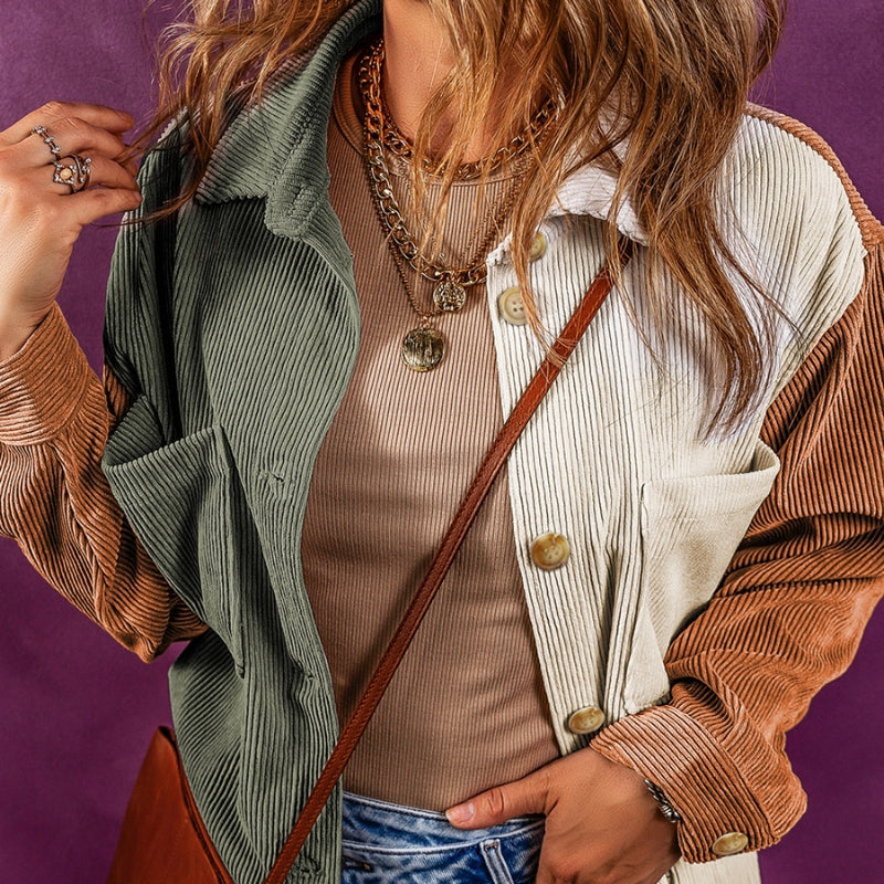 Women's color-block corduroy shirt jacket, view 7 - MRSLM