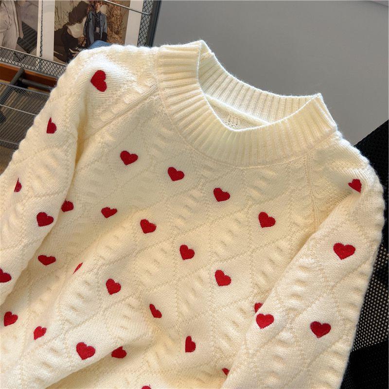 Women's heart cable-knit pullover sweater, view 6 - MRSLM