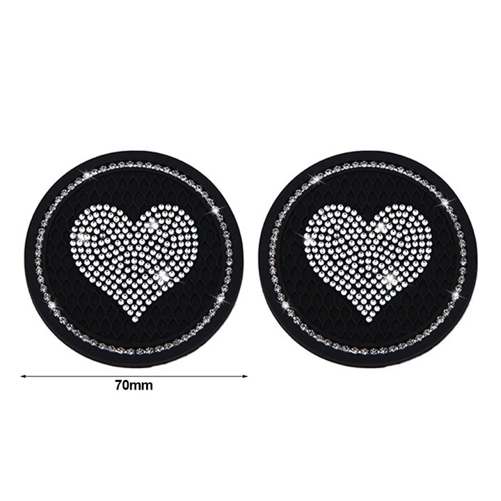 2PCS Heart-Shaped Diamond Car Cup Holder Mats