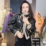 Women's cropped faux shearling trim jacket, view 3 - MRSLM