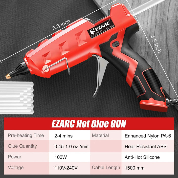 Heavy Duty 100W Hot Melt Glue Gun Kit with 20 Glue Sticks for DIY and Crafts