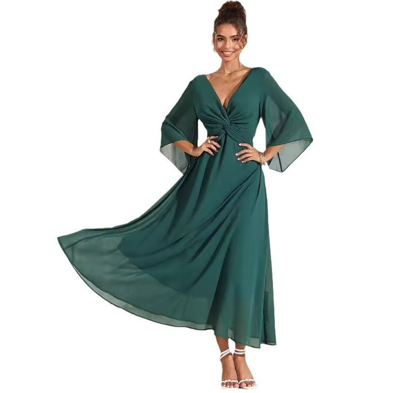 solid v-neck chiffon dress, view 5 - MRSLM