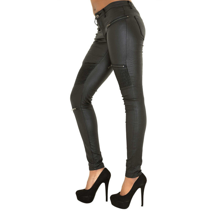 Faux leather denim pants with zipper stitching, view 7 - MRSLM