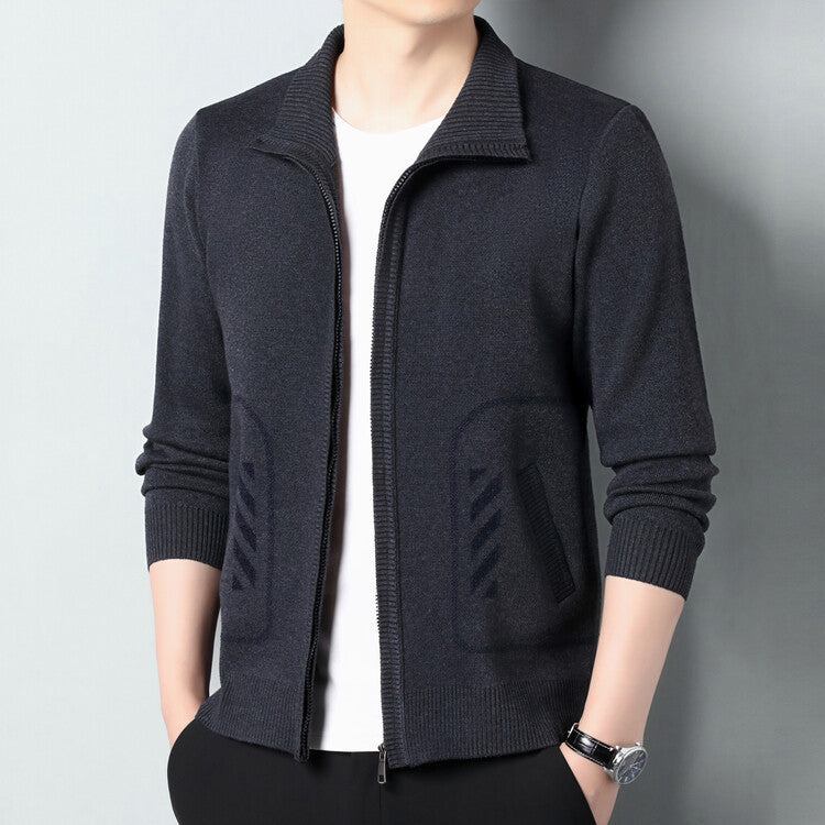 solid color knitted cardigan for men, view 4 - MRSLM