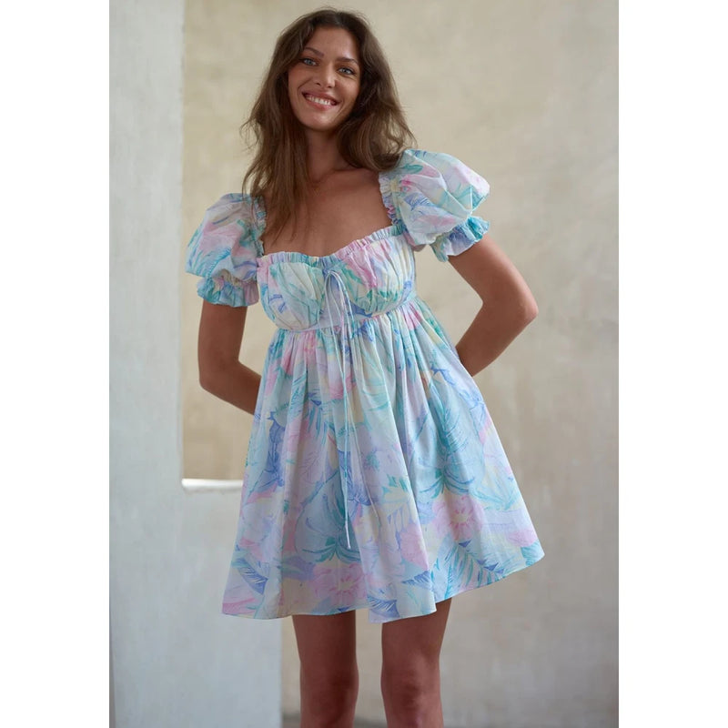 floral tie-dye backless mini dress, view 2 - MRSLM