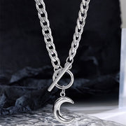Silver crescent clavicle chain necklace, view 2 - MRSLM