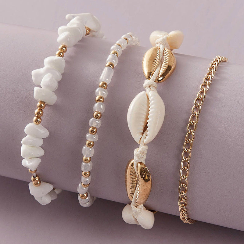 boho shell and stone anklet set, view 5 - MRSLM