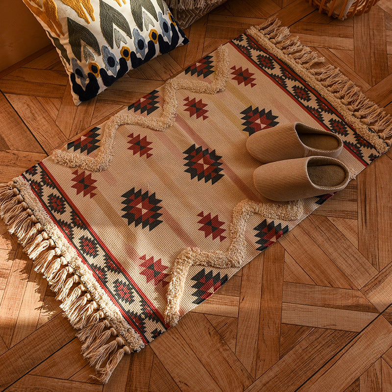cotton linen tassel woven floor mat, view 5 - MRSLM