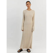 elegant pleated knit dress, view 7 - MRSLM