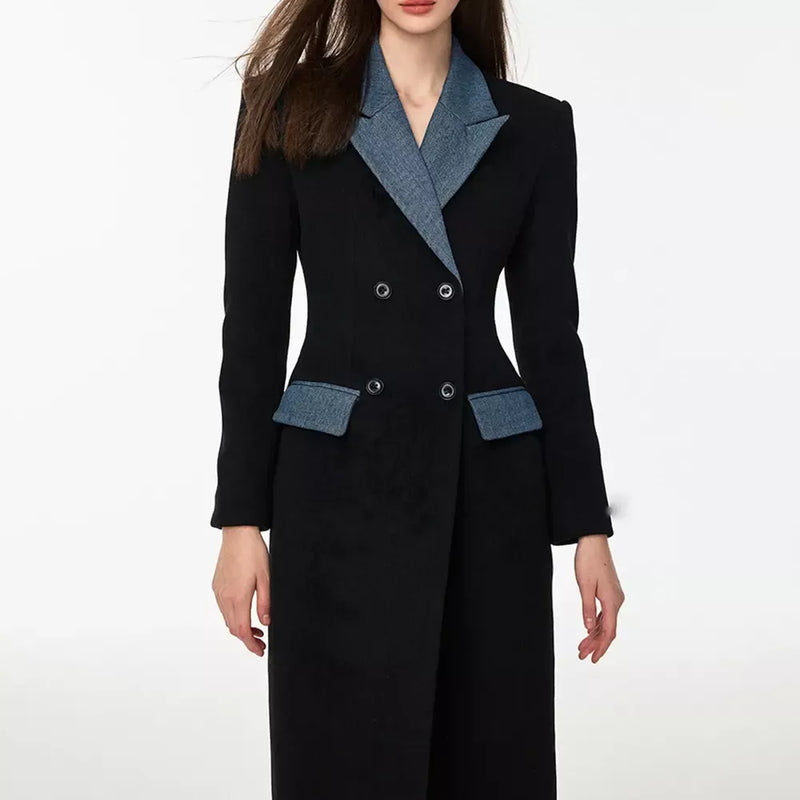Double breasted contrast color trench coat, view 7 - MRSLM