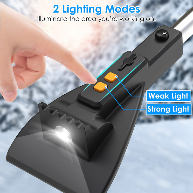 3-in-1 telescopic car snow brush, ice scraper and shovel with light, view 2 - MRSLM