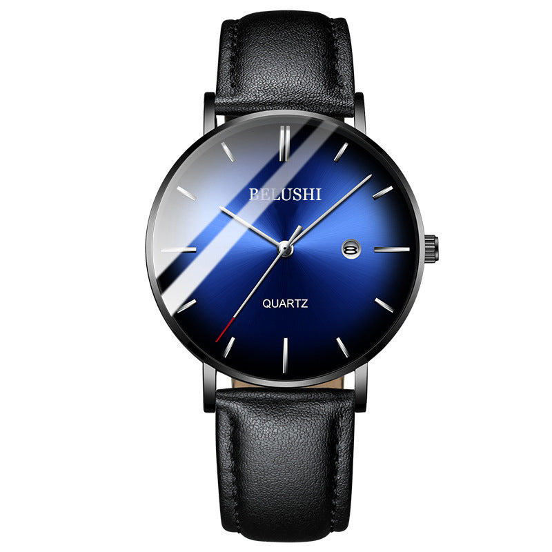 ultra-thin blue dial quartz watch, view 9 - MRSLM