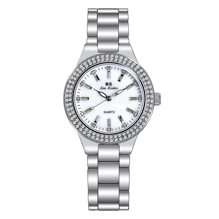 Elegant luxury full diamond small dial steel band quartz watch