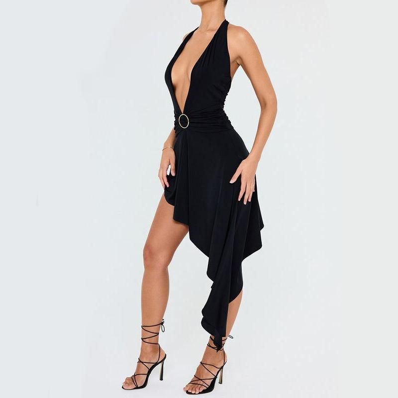 halter neck midi dress with thigh-high split, view 8 - MRSLM