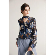 Silk-blend bow collar blouse, view 6 - MRSLM