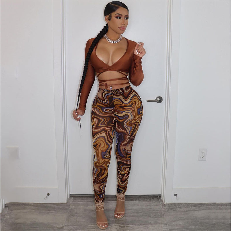 mesh floral print two-piece set - MRSLM