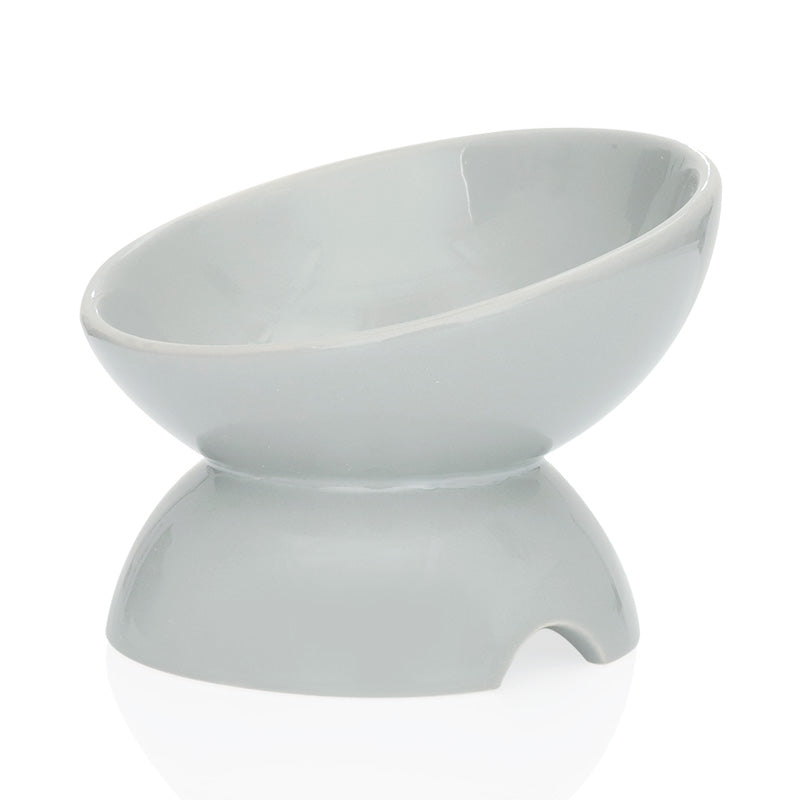 tilted elevated ceramic cat bowl, view 2 - MRSLM