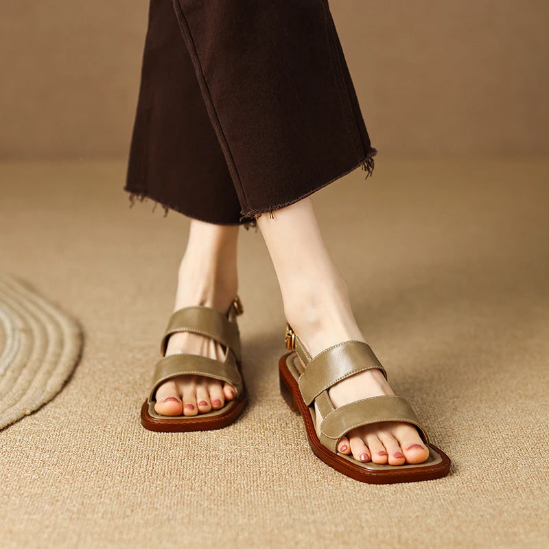 retro low heel leather sandals, view 4 - MRSLM