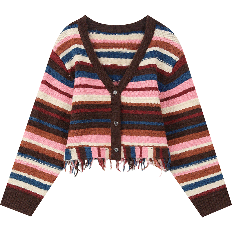 y2k retro striped v-neck sweater, view 2 - MRSLM