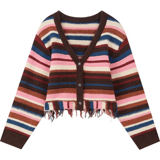 y2k retro striped v-neck sweater, view 2 - MRSLM