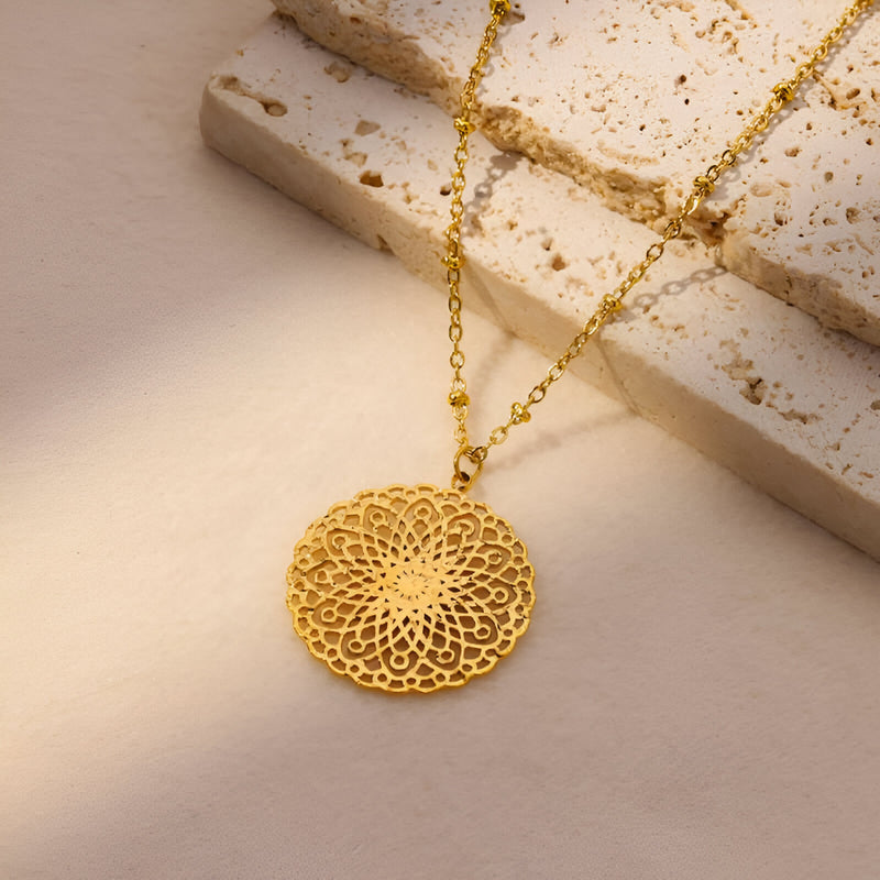 Gold floral pendant necklace for women, view 4 - MRSLM