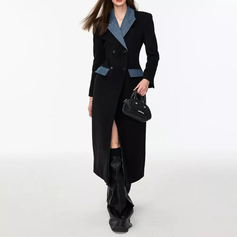 Double breasted contrast color trench coat, view 3 - MRSLM