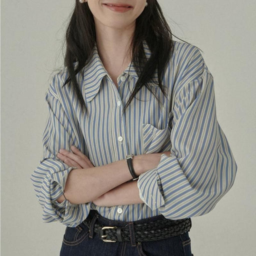 Elegant striped long sleeve blouse - MRSLM