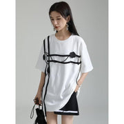 black and white floral half-sleeve T-shirt, view 10 - MRSLM