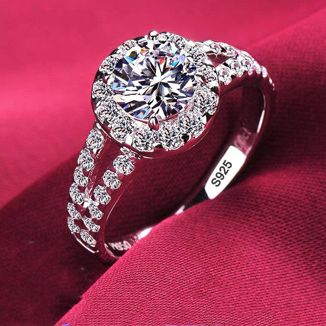 silver-plated round cut zircon ring, view 3 - MRSLM