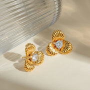 Gold-plated zircon flower stud earrings, view 5 - MRSLM