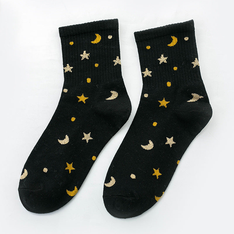 moon and star silver silk socks, view 2 - MRSLM