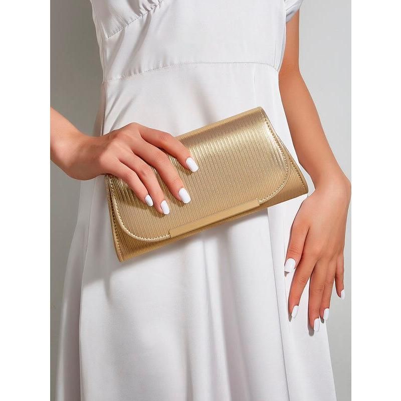 shiny striped pu leather evening clutch, view 4 - MRSLM