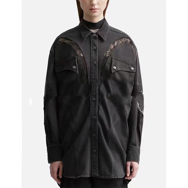 lace-detail denim jacket, view 7 - MRSLM